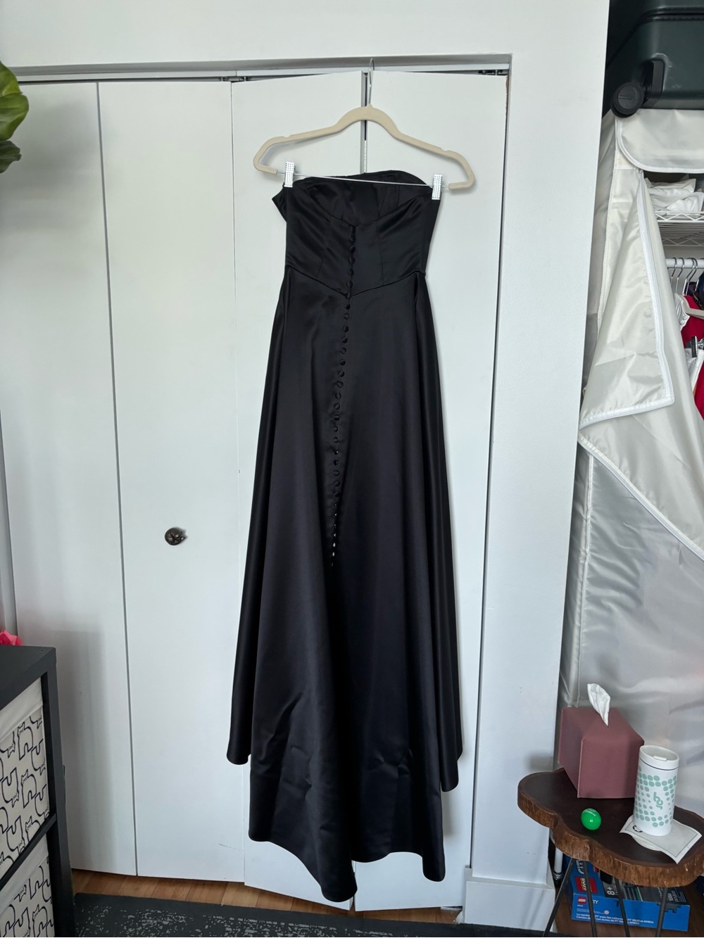 Strapless Black Satin A-Line Evening Dress - Picture 5 of 7